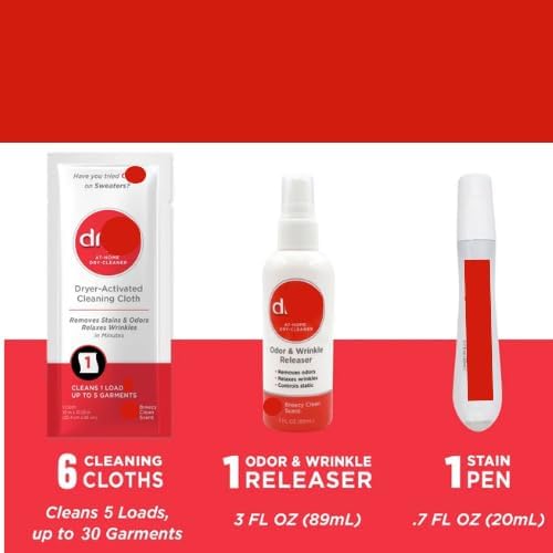 dryrel at-Home Dry Cleaner Starter Kit. Dry-Cleaner 6 Count In 1 Box. - At-Home Dry Cleaning Kit - 6 Cleaning Cloths with Stain Remover & Wrinkle Release Spray | Refresh System to Clean