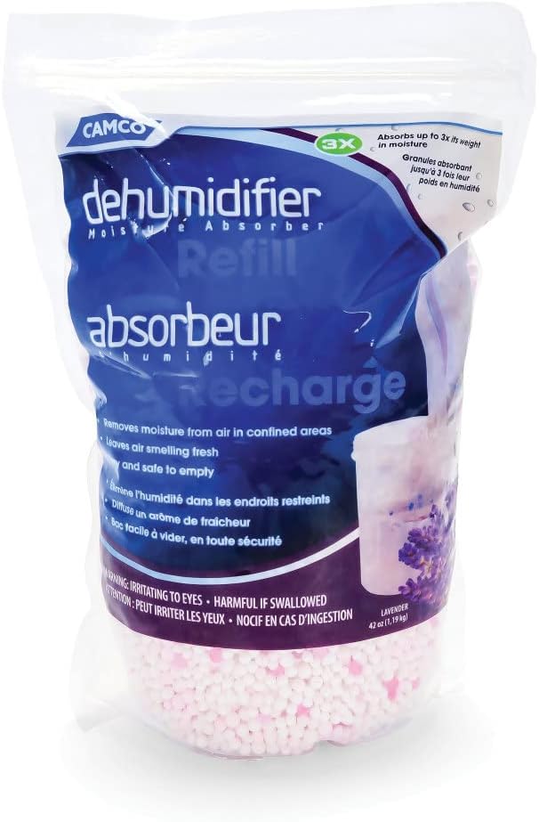 Camco 44284 Moisture Absorber Refill - Resealable Bag, Absorbs Up to 3X Its Weight in Water, Reduces Moisture and Humidity in Offices, Closets, Bathrooms, Kitchens, Boats, RVs and More - 42 oz