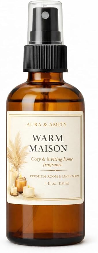 Aura & Amity Premium Room & Linen Spray – Handmade Luxury Fabric & Home Fragrance Mist, Long-Lasting, Made in USA (Warm Maison)