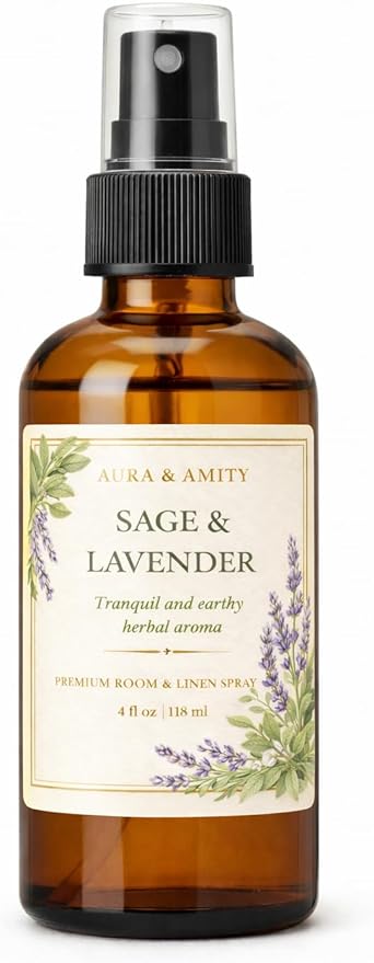 Aura & Amity Premium Room & Linen Spray – Handmade Luxury Fabric & Home Fragrance Mist, Long-Lasting, Made in USA (Sage & Lavender)