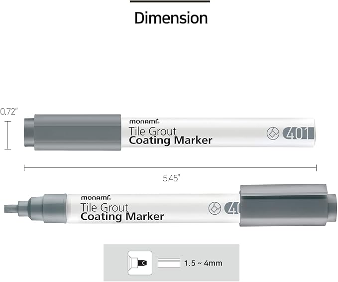 MONAMI Tile Grout Coating Marker 401, Chisel Tip (1.5~4mm), Repair Marker with Replaceable Nib Tips to Restore Grout Lines, Beige, 1 Marker + 2 Extra Tips