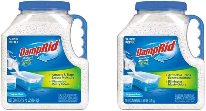 Damp Rid Moisture Absorber Refill Container 7.5 lb – Fragrance Free Odor and Moisture Absorber for Basements, Closets & Storage Spaces – High-Capacity Humidity Control, 2 Pack – Ilios Packaging