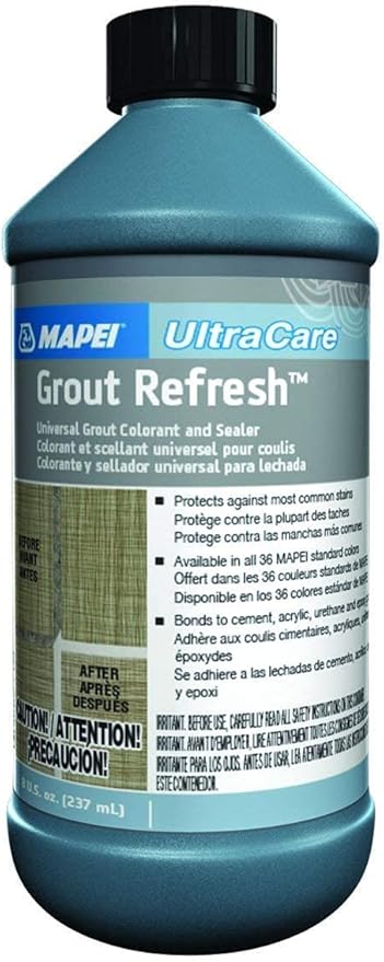 Mapei Grout Refresh Colorant and Sealer: Grout Paint and Sealant - 8 Ounce Bottle Bundle With Brush, Pure White