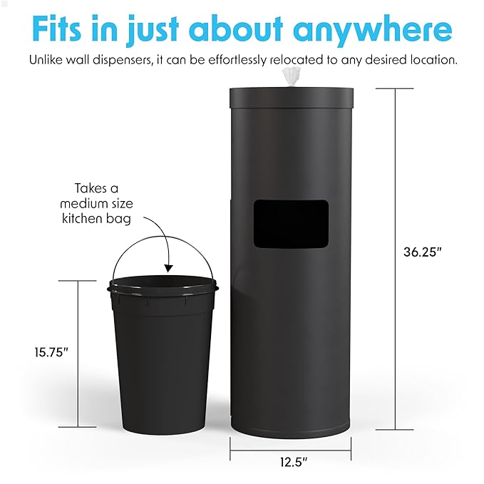 Wipex Wipe Dispenser Refill Bundle - 700 Count Gym Wipes for Equipment, Lemongrass & Eucalyptus Scent with Black Stainless Steel Floor Dispenser & Trashcan, Perfect for Fitness Centers & Facilities