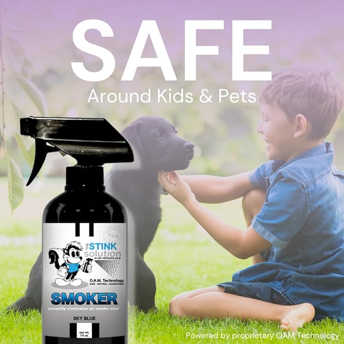The Stink Solution Smoke Odor Eliminator Spray for Home, Car, Clothes, Hands, Hair, Walls, & More | Completely Neutralizes All Types of Smoke Odor | Best Smoke Smell Remover Sky Blue 1 Gallon