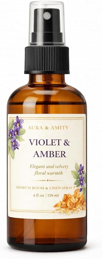Aura & Amity Premium Room & Linen Spray – Handmade Luxury Fabric & Home Fragrance Mist, Long-Lasting, Made in USA (Violet & Amber)