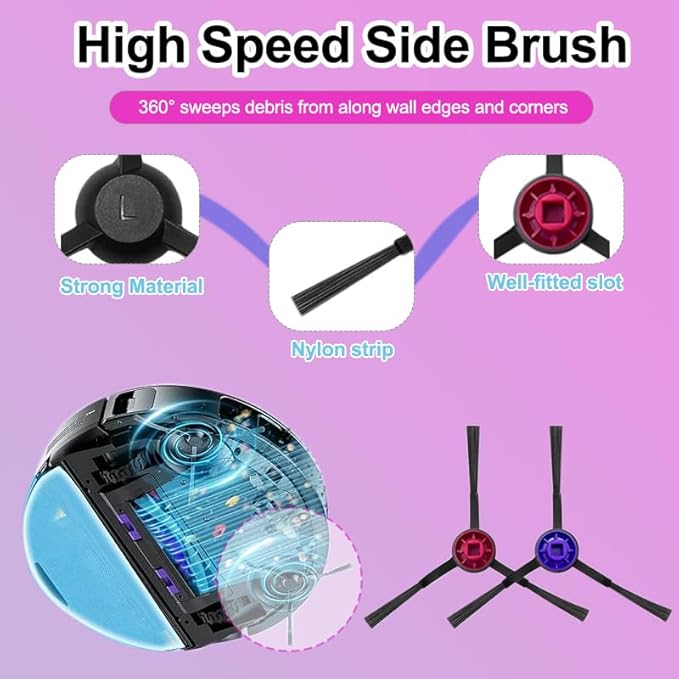 E20 Plus Replacement Parts Compatible with Eureka E20 Plus Combo Robot Vacuum, Accessories Including 1 Main Brush,4 Side Brush,4 mop Pads,4 Hepa Filter