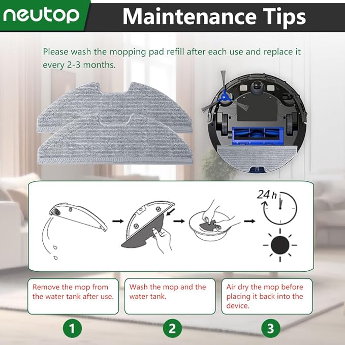 neutop Replacement Washable Mopping Cloth Mop Pads Compatible with eufy RoboVac G30/G20/G10 Hybrid, Robot Vacuums Accessory, 6-Pack.