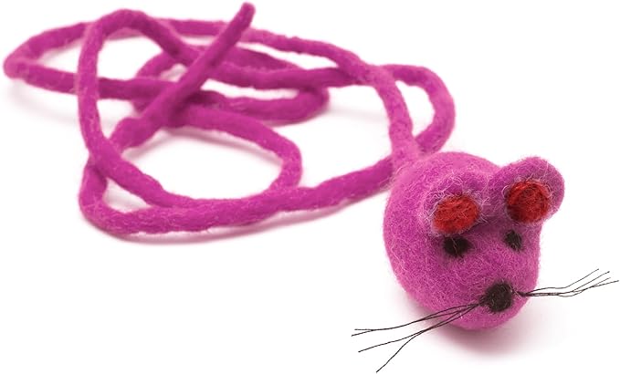 Glaciart One Felt Mouse Cat Toy β Soft Fuzzy Enrichment 100% Natural Wool - Interactive Catnip Play Cat Toy Set - Safe for Pets, Non-AZO Colored Dyes - 42β Long