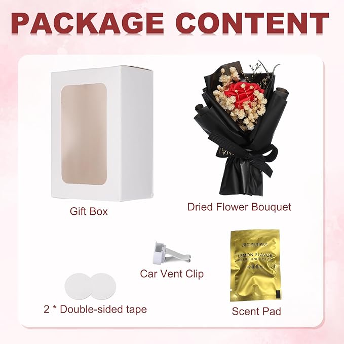 uxcell Red Small Bouquet Car Air Freshener Vent Clips, Mini Decorative Rose Bouquet with Fragrance Diffuser for Women, Automotive Air Freshener Decoration, Style 4