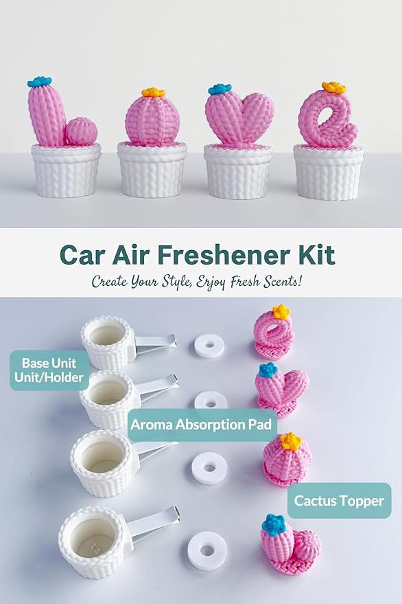 Cute LOVE Cactus Air Vent Decorations, Car Air Freshener Vent Clip with Aroma Pad, 4 Pack Vent Clips Accessories for Women Car Decor Gifts (Pink LOVE, Tasteless)