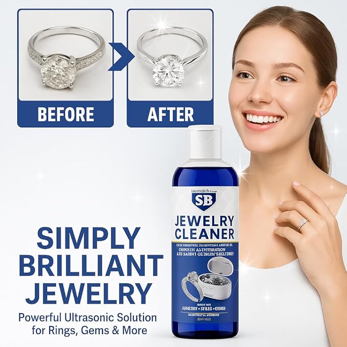 Jewelry Cleaner Liquid Concentrate – Professional Strength Non Toxic Solution for Diamonds, Gold, Silver, Platinum, and Precious Stones – Ammonia Free, Made in USA (8 Fl Oz)