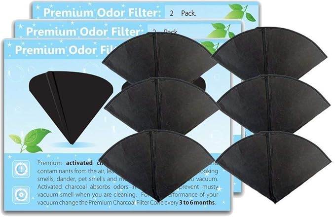 GoodVac Replacement Activated Charcoal Filter Cones for Odor Removal - Compatible With Filter Queen (6)