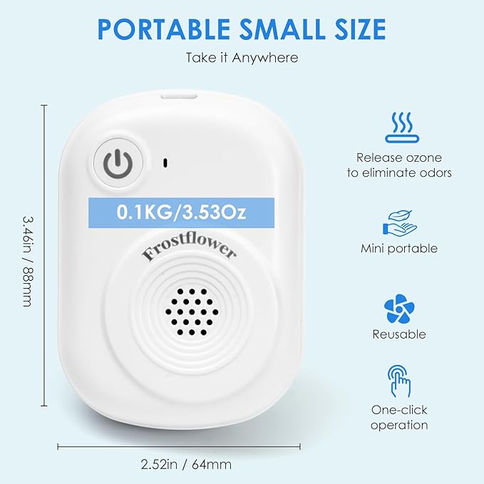 Mini Ozone Generator - 20mg/h multi-purpose battery-powered air Purifier/Small Space Purification Portable ozone air purifier suitable for - refrigerators, cabinets, suitcases, toilets, lockers.