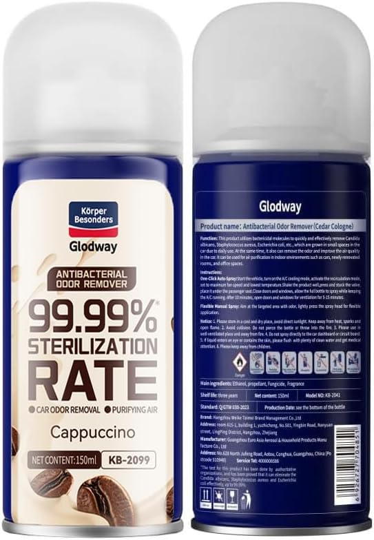Glodway Air Refresher,Odor Eliminator Remover Spray,Odor Remover,Cappuccino,Long-Lasting Scent For Home,Couch,Mattress,Furniture, bathroom,Fabrics & Trash,6 Ounce,4 pack