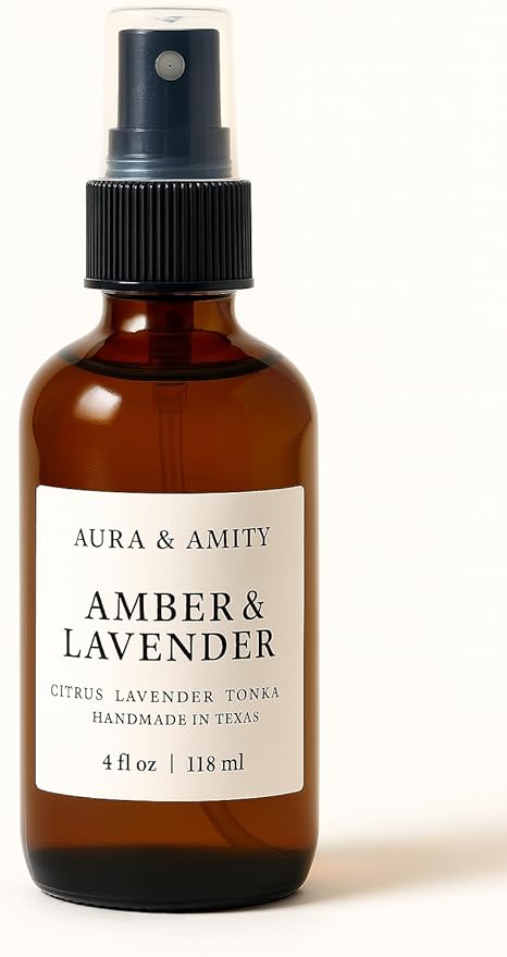Aura & Amity Premium Room & Linen Spray – Handmade Luxury Fabric & Home Fragrance Mist, Long-Lasting & Eco-Friendly (Amber Lavender)