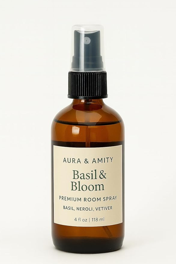 Aura & Amity Premium Room & Linen Spray – Handmade Luxury Fabric & Home Fragrance Mist, Long-Lasting & Eco-Friendly (Basil & Bloom)