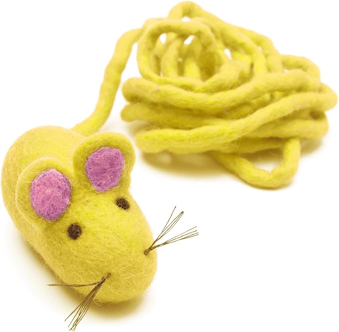 Glaciart One Felt Mouse Cat Toy β Soft Fuzzy Enrichment 100% Natural Wool - Interactive Catnip Play Cat Toy Set - Safe for Pets, Non-AZO Colored Dyes - 100β Long