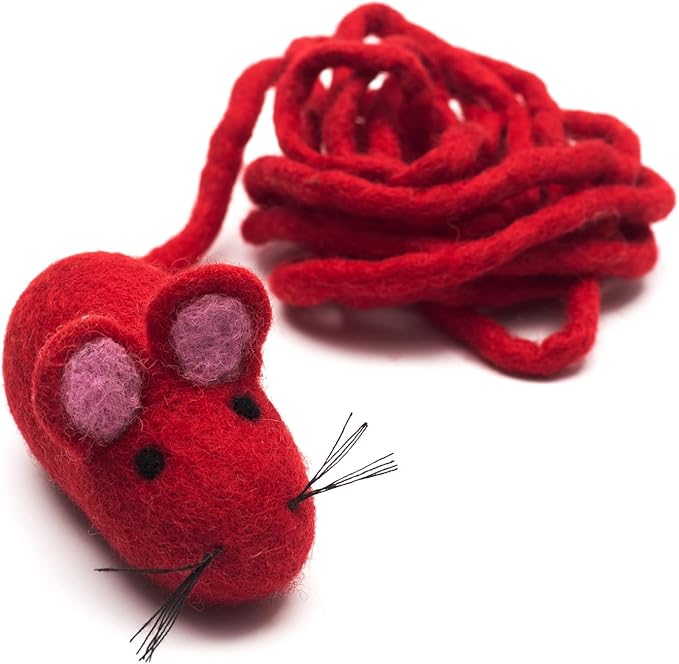 Glaciart One Felt Mouse Cat Toy β Soft Fuzzy Enrichment 100% Natural Wool - Interactive Catnip Play Cat Toy Set - Safe for Pets, Non-AZO Colored Dyes - 100β Long