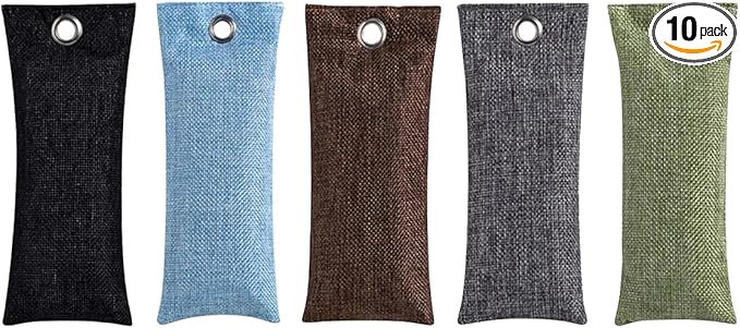 10 Pack Activated Charcoal Odor Absorber, 75g Air Purifying Bag Bamboo Charcoal Odor Absorber for Home Car Air Freshener, Pets, Shoe Smell Remover (Blue)