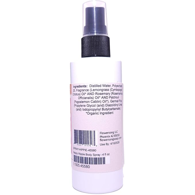 Blossom to Bath Happy Hippie Body Spray (4 Ounce) - Pure Essential Oil Fragrance - Energizes Skin with a Sweet Happy Herbal Scent