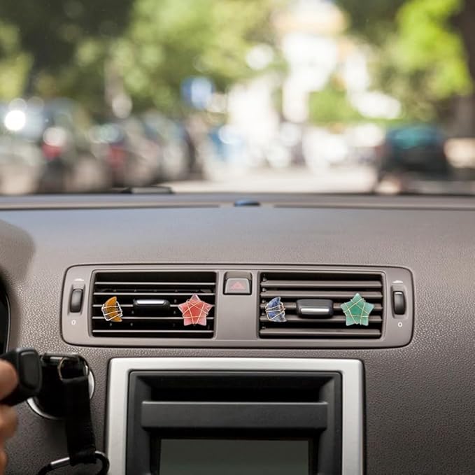 DICOSMETIC 6Pcs Crystal Car Vent Clips Star Moon Gemstone Vent Clips Natural Stone Car Decoration with Clip Cars Air Freshener Clip with Iron Wire for Women Men