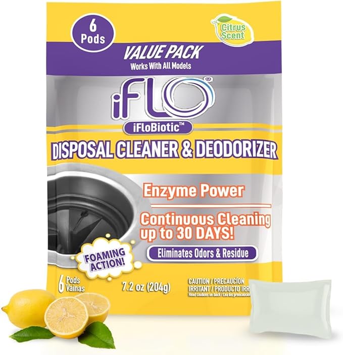 iFLO Dishwasher Cleaner Tablets & Foaming Garbage Disposal Cleaner Pods with iFLOBiotic – Bundle for Deep Cleaning & Odor Removal, and Freshness - (6 Pack each)