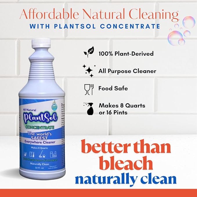 Plantsol 8X All Purpose Cleaner Concentrate, Light Citrus, 32oz Makes 8 Quarts, All-Natural, Plant-Based Multi-Surface Refill, Eco-Friendly & Non-Toxic