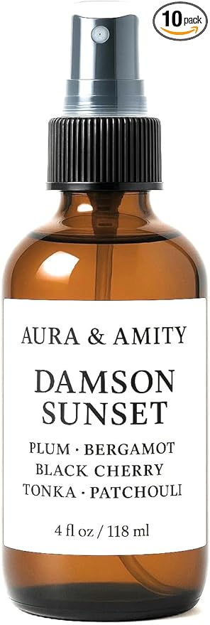 Aura & Amity Premium Room & Linen Spray – Handmade Luxury Fabric & Home Fragrance Mist, Long-Lasting & Eco-Friendly (Damson Sunset)