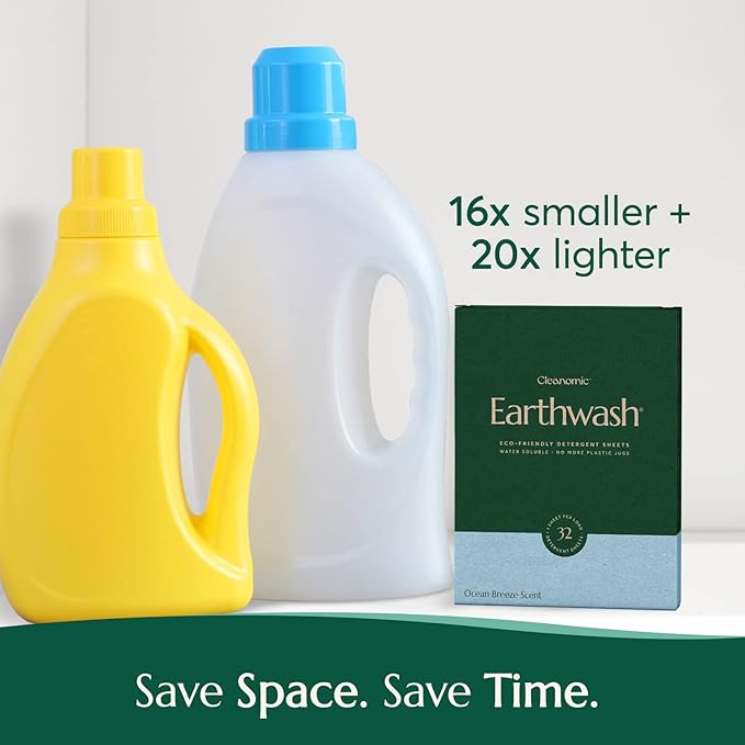 earthwash Laundry Sheets, Ocean Breeze (32 Loads), The Perfect Hypoallergenic Plastic Free Detergent Strips, Ideal for TravelHome. Biodegradable-Easy Dissolve, True Eco-Wash, 32 Count (Pack of 1)