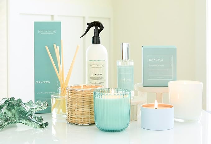 FIELD FLEUR Sea Grass Linen & Room Spray 15.5 oz - Aromatic & Refreshing Bedding & Fabric Mist - Air Freshener for Clothes & Sofas - Notes of Blackcurrant, Jasmine & Sandalwood - Made in USA