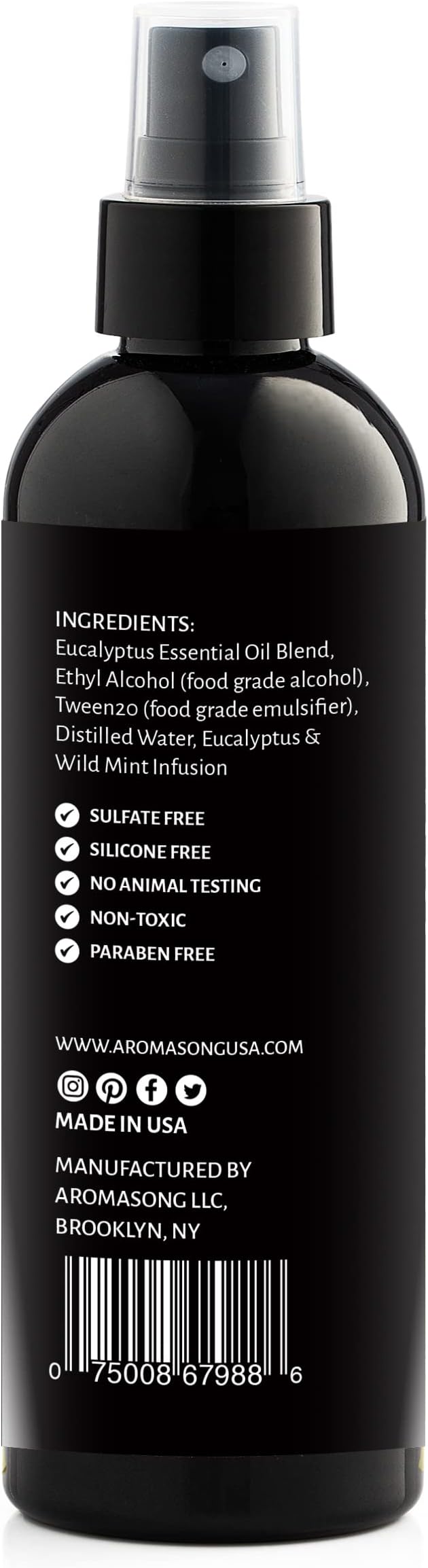 Aromasong Eucalyptus & Wild Mint Linen and Room Spray, Natural Aromatic Mist, Relax Your Body & Mind, Perfect as a Bathroom Spray Air Freshener Pillow Mist