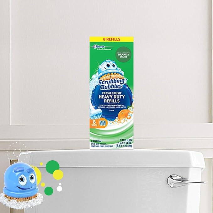 Scrubbing Bubbles Flushable Toilet Wand Refills, Fresh Brush Heavy Duty Toilet Cleaner Refill Pads, Cleans Limescale & Fights Odors, Citrus Scent, 8 Count, Pack of 2