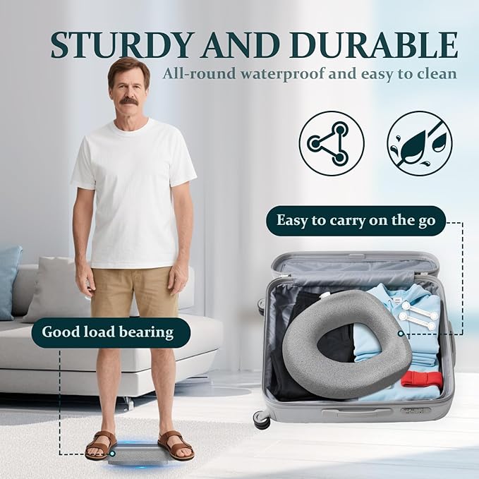 Comfort Toilet Seat Riser, Ergonomic Slope Design for Easier Sit-to-Stand, No-Tool Portable Aid for Seniors, Post-Surgery, Bariatric, Fits Standard/Elongated Toilets, with Cleaning Tablets