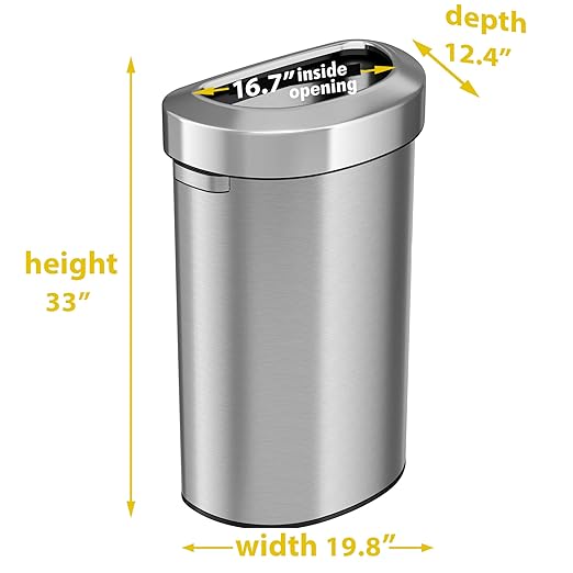 iTouchless 87 Liter, Slim and Space-Saving Design for Home, Office, Kitchen, Restaurant, Restroom, Large Capacity, 23 Gal Trash Cans with AbsorbX Odor Filter, Stainless Steel, Semi-Round 23 Gallon