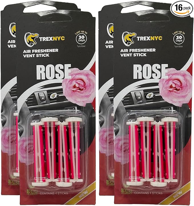 Car Air Fresheners Vent Sticks, Essential Car Odor Eliminator, For Long Lasting Fragrance up to 30 days (Rose, 4 Packs)