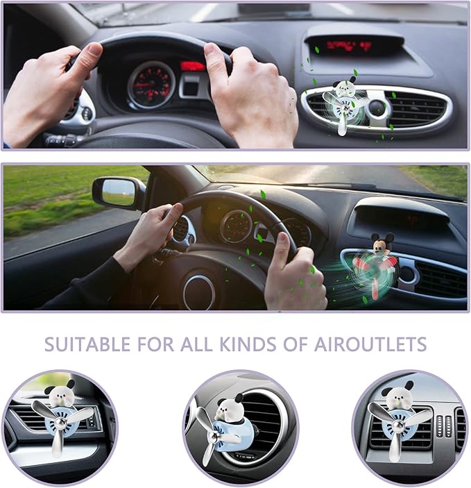 Car Air Fresheners Cute Cartoon White Puppy Pilot Car Diffuser Rotating Propeller Automotive Air Outlet Fan Creative Car Perfume Decoration Funny Car Interior Accessories
