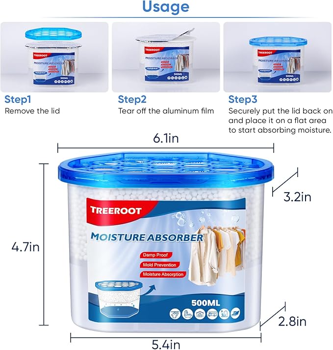 12 Pack Moisture Absorbers, 16 OZ Humidity Absorber Bucket, Moisture Absorbers for Closet, Dehumidifier Bucket for Wardrobes, Kitchens and Bathrooms, Fragrance Free Humidity Absorber