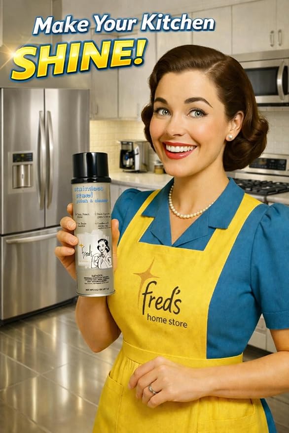 Fred's Stainless Steel Polish & Cleaner- Streak-Free Shine, Fingerprint Resistant, Protects Appliances, Sinks, Grills & Chrome - No Buffing Needed