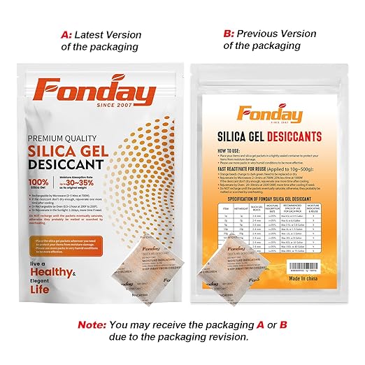 20g x 50 packs Fonday Rechargeable Silica Gel Desiccant Packets Fast Reactivate Desiccant Bags Moisture Absorbers for Storage Bins, Suitcase, Safe, 3D Filaments, Electronics