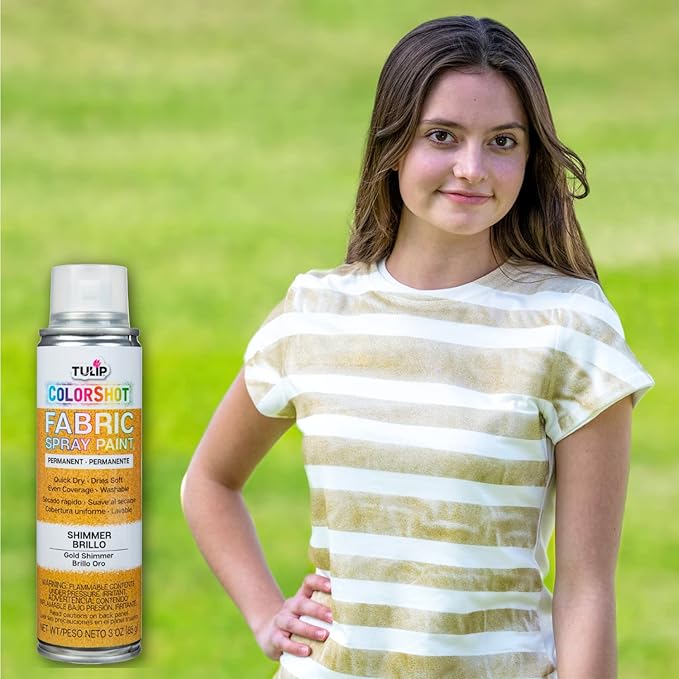 Tulip ColorShot Instant Fabric Spray Paint, Permanent Color Spray-On Fabric Paint, 3oz, Gold Shimmer