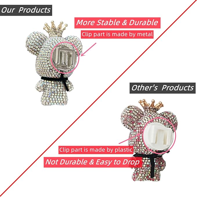 Cute Car Accessories, Bling Crystal Bear Car Air Freshener With Vent Clip,Rhinestone Aesthetic Car Decor Interior Decoration (GOLD)