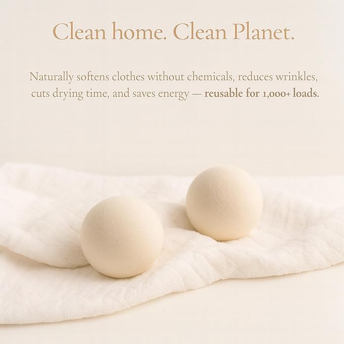 Wool Dryer Balls for Baby β XL 6-Pack with Mesh Bag β Baby Safe, Hypoallergenic, 100% New Zealand Wool β Chemical-Free Fabric Softener for Baby Clothes β White