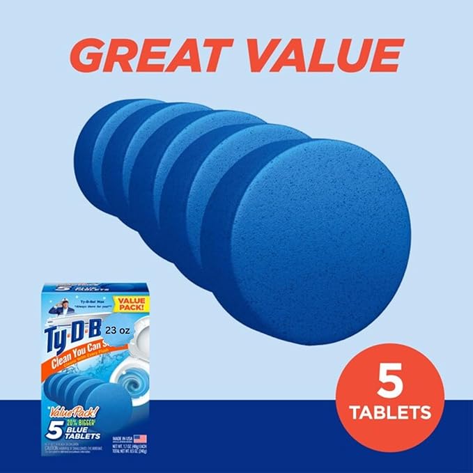 TY D BOL Toilet Bowl Cleaning Tablets with Continuous Blue Spruce Scent keeps Toilets Smelling Fresh & Clean (3 Packs of 5 tablets each) (Blue Spruce)
