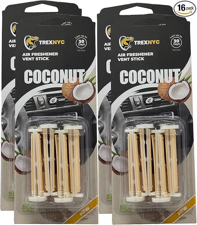 Car Air Fresheners Vent Sticks, Essential Car Odor Eliminator, For Long Lasting Fragrance up to 30 days (Coconut, 4 Packs)