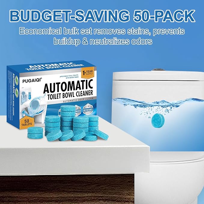 Toilet Bowl Cleaner Tablets Blue Toilet Tank Cleaners, Septic-Safe Hard Water Stain Remove, Effervescent Stain & Odor Remover Bathroom, Automatic Toilet Cleaning & Deodorizer 50 TabsTTDS