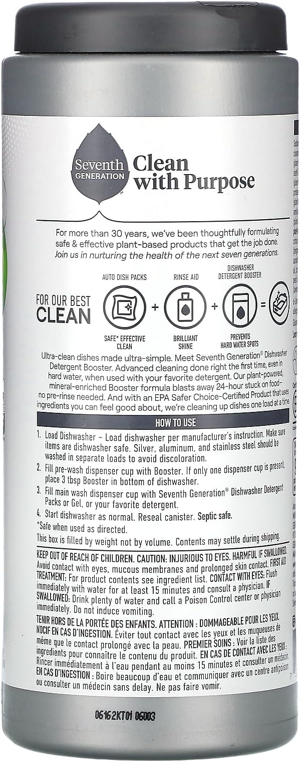Seventh Generation Power+ Dishwasher Detergent Booster Powder, Blasts Away Stuck-On Food, Fresh Citrus Scent, 27 Oz