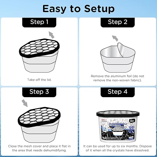 W&E Choice Moisture Absorbers with Activated Charcoal, Portable Dehumidifier for Closet & Bathrooms, Kitchen, Humidity Absorber Odor Eliminator Absorber 6 Pack