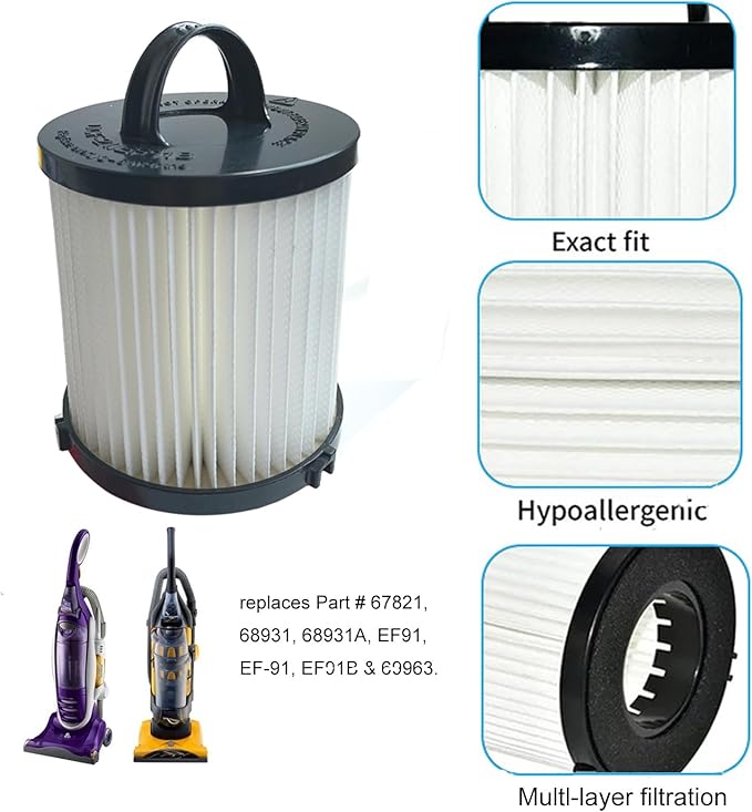 Replacement Upright Vacuum HEPA Filter EF-6 and DCF-21 EF91B Dust Cup Filter for Eureka Airspeed AS1000, AS1001, AS1004A, AS1002A, AS1050, AS1101A,AS1061A Series