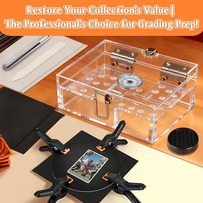 DEDC Card Cleaning Kit Flattening Restoration Repair Care Sport Card with Heat Pen, Acrylic Humidor and Accessories – Complete Solution for TCG Collectors and Enthusiasts Alpha